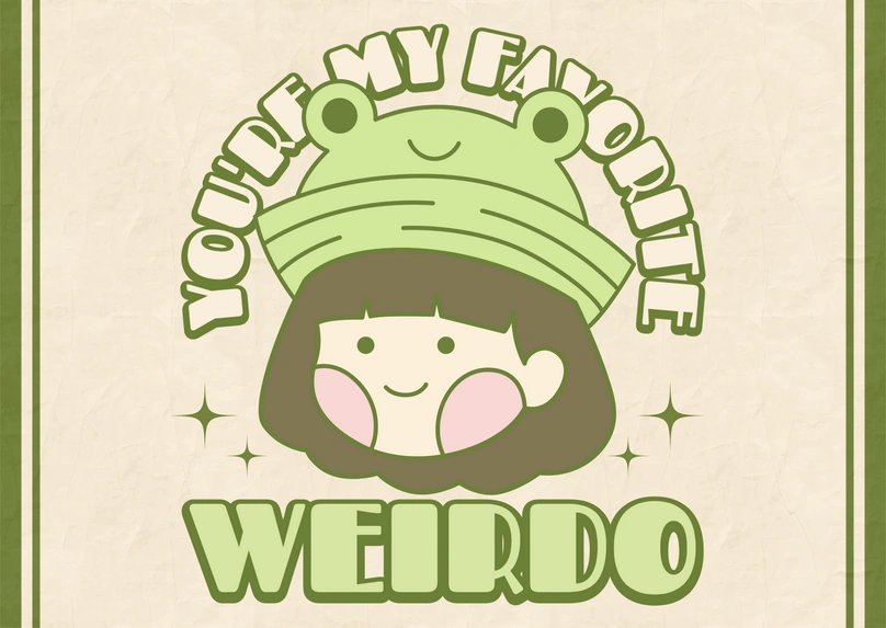 Cartoon character wearing a frog hat