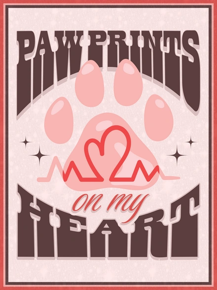 Illustrated pawprint with heart theme