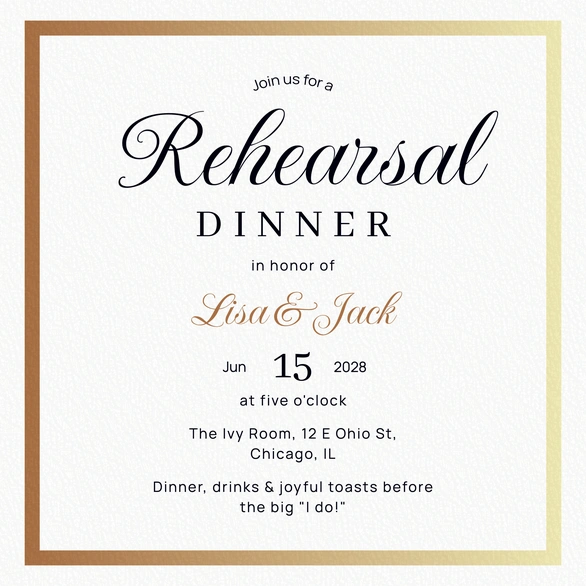 Rehearsal Dinner Invitation for Lisa & Jack