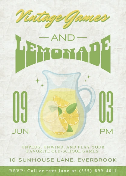 Invitation to a vintage games and lemonade event