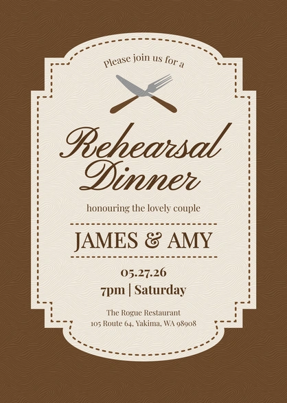 Rehearsal Dinner Invitation for James & Amy