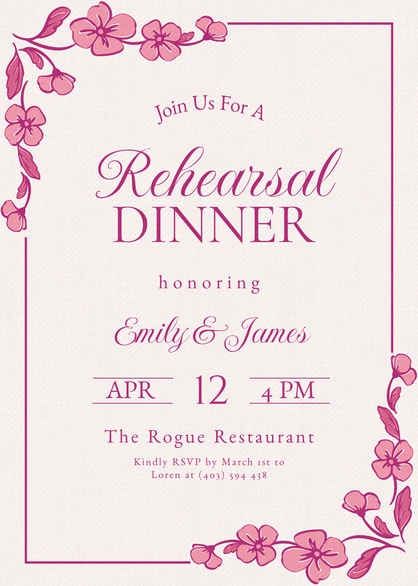 Invitation for a wedding rehearsal dinner