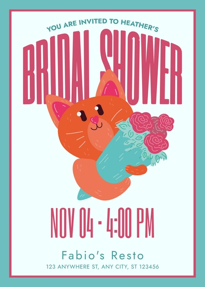 Bridal Shower Invitation with Cat Illustration