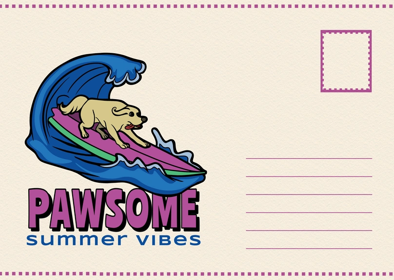 Dog Surfing on Postcard