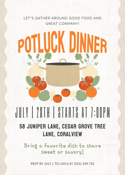 Invitation to a potluck dinner event