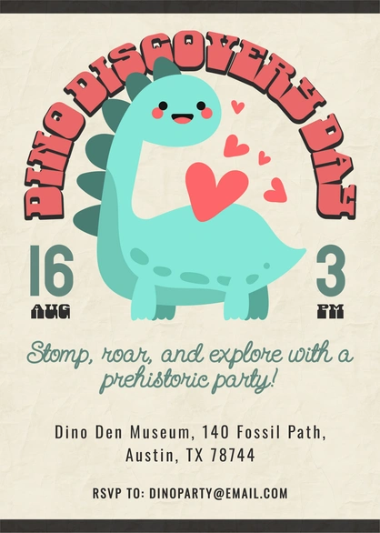 Dinosaur-themed party invitation