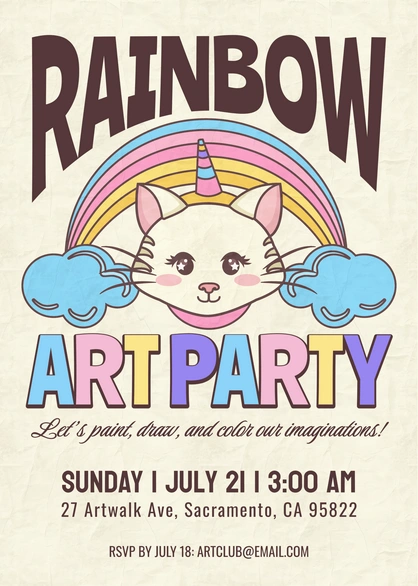Invitation to a themed art party.