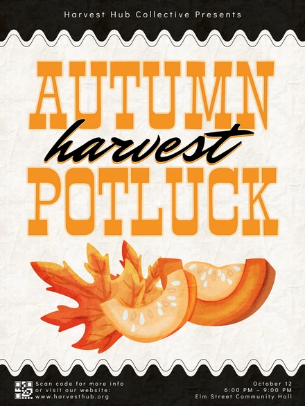An invitation to an Autumn harvest potluck event.