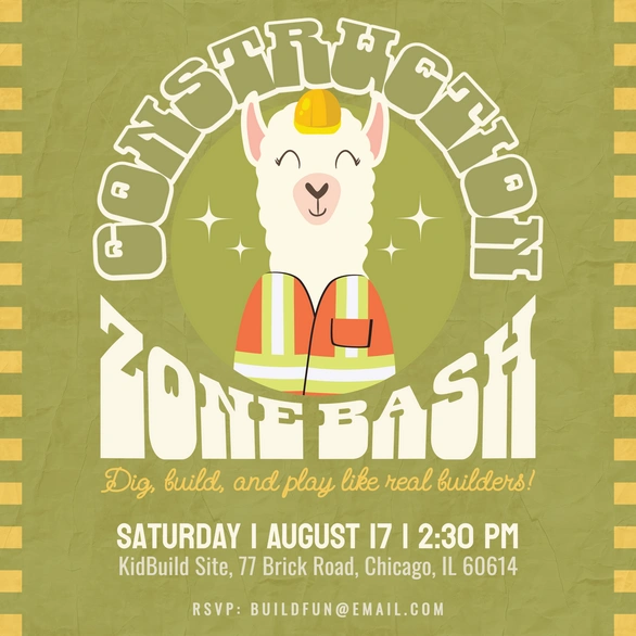 Kids construction-themed event invitation