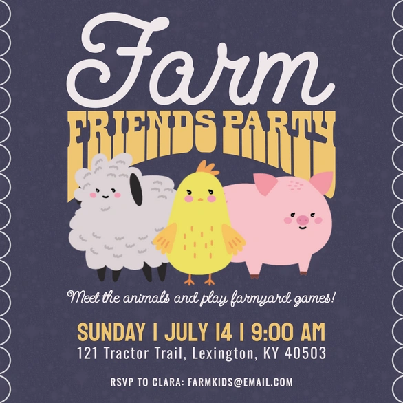 Farm-themed party invitation