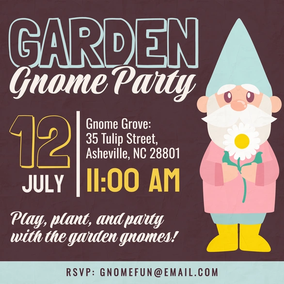 Gnome-themed party invitation