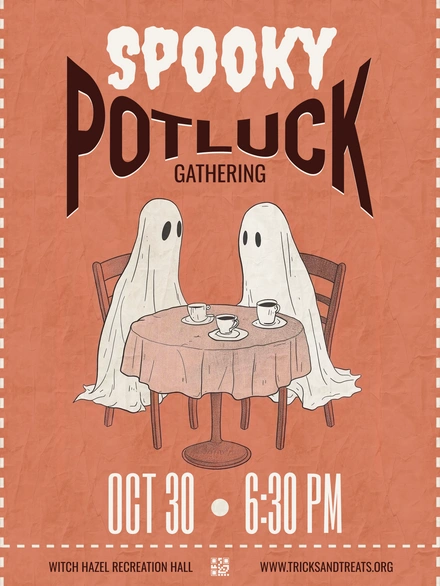 Event poster for a Halloween-themed potluck gathering