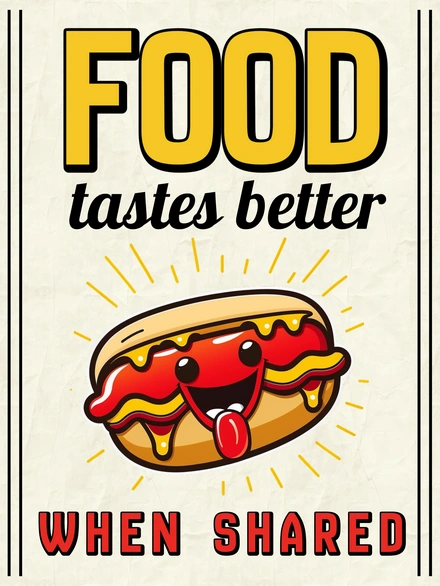 Cartoon hotdog promoting sharing food