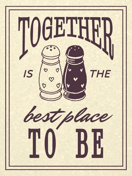 Illustration of salt and pepper shakers with a romantic quote