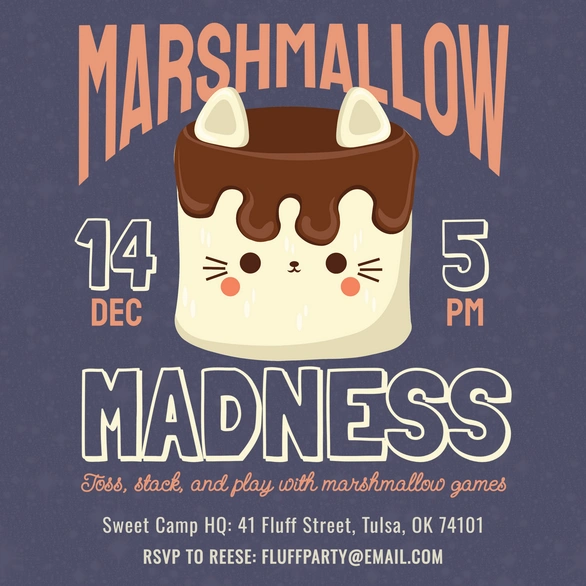 Marshmallow-themed event invitation