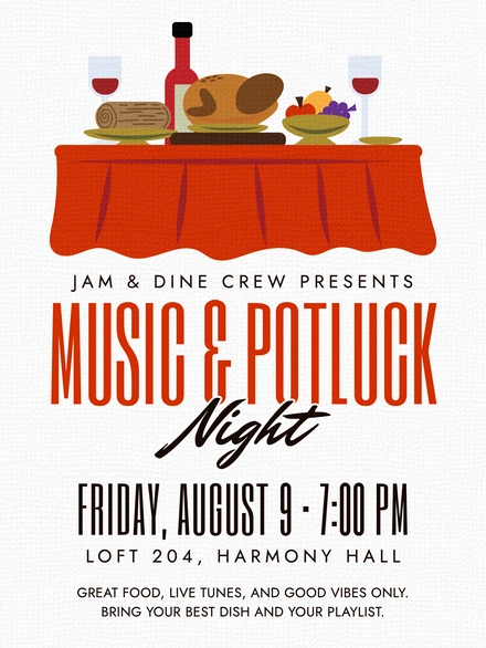 Music and Potluck Event Invitation