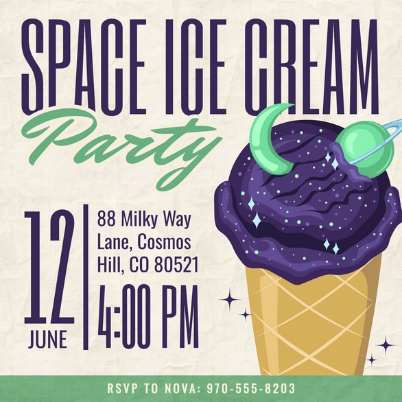 Space-themed Ice Cream Party Invitation