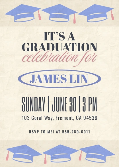 Graduation invitation for James Lin