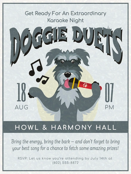 Karaoke event poster featuring a dog