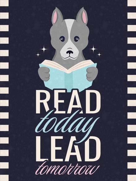 Dog reading a book
