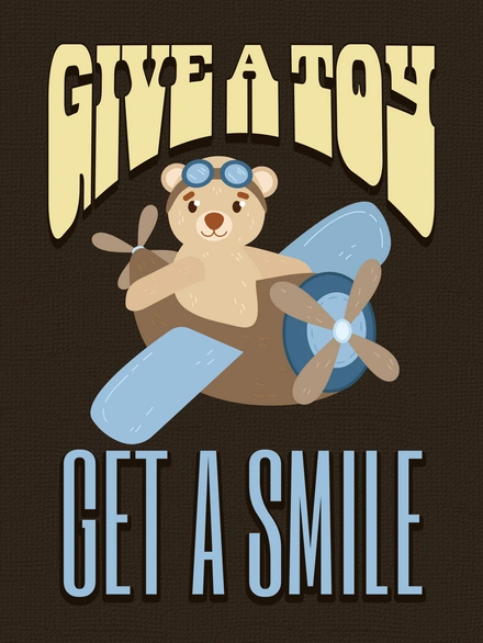 Charity poster featuring a bear in an airplane