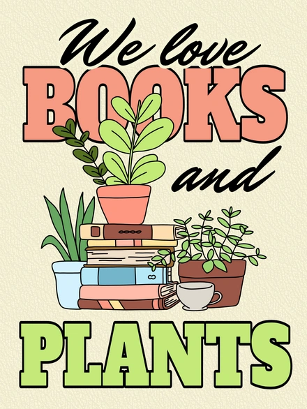 Books and Plants Illustration