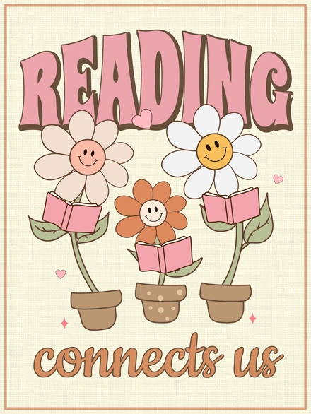 Illustration of flowers reading books