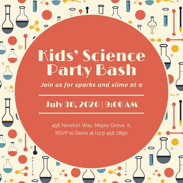 Science-themed party invitation for kids