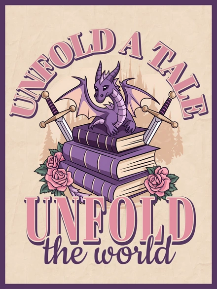 Fantasy illustration with dragon and books