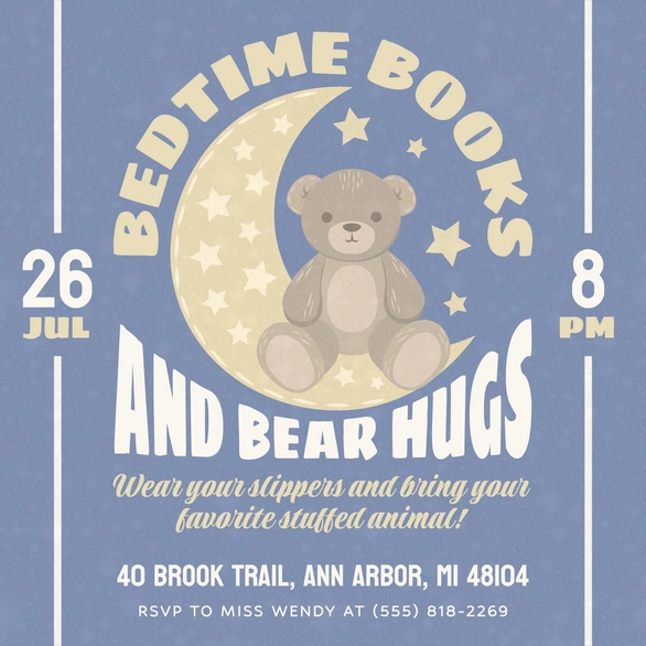 Bedtime event invitation for kids