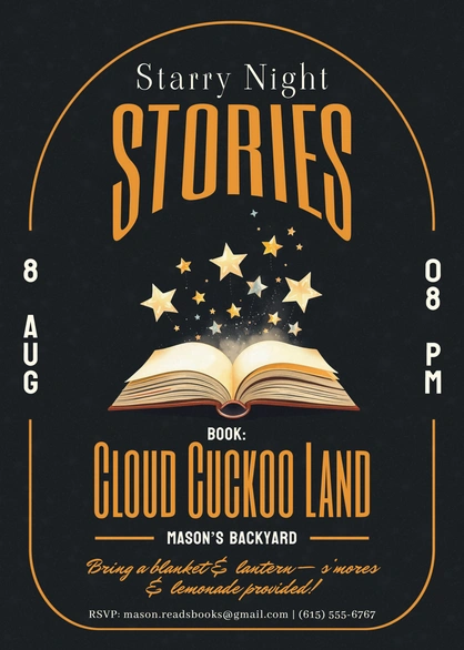 An invitation to a storytelling event