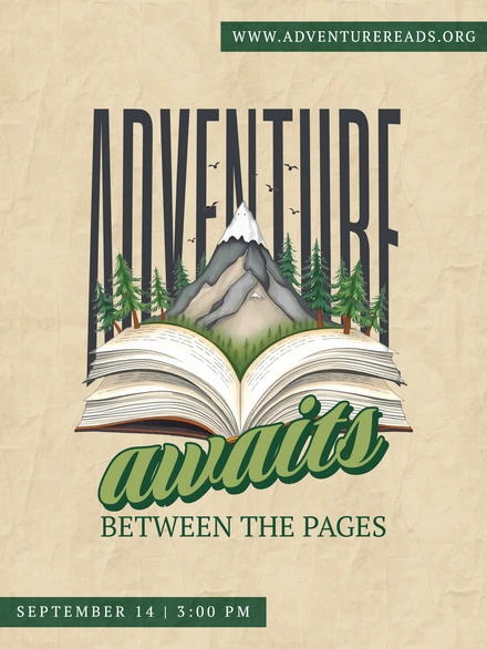 Adventure-themed poster promoting reading