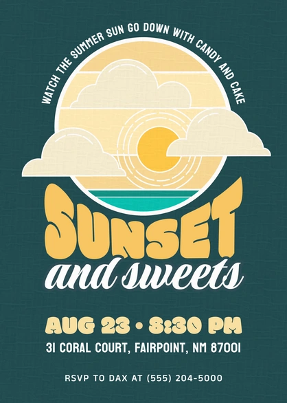 Summer event invitation for sweets and sunset gathering