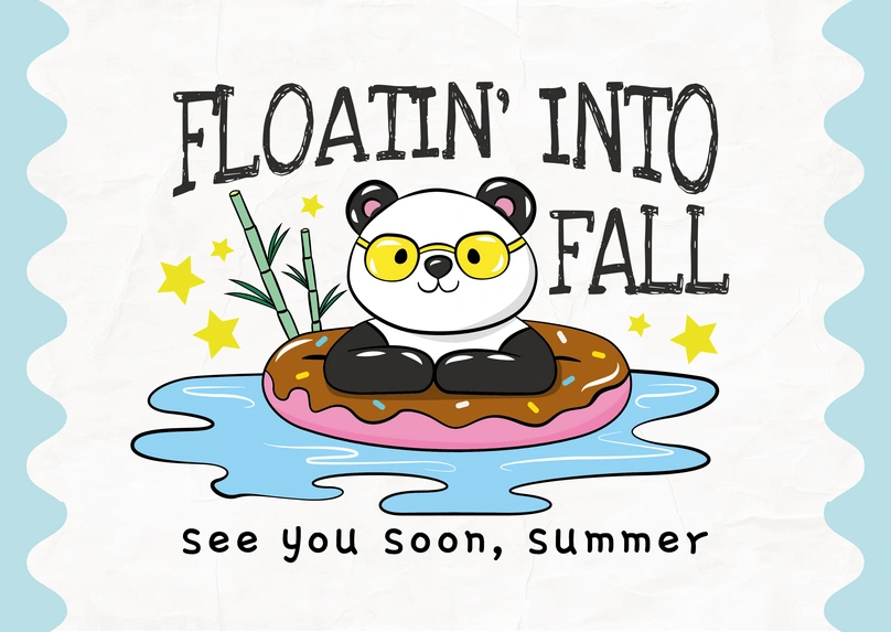 Panda floating on a donut pool float