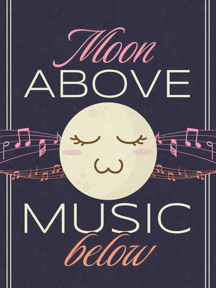 Illustration of a moon with music notes