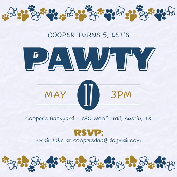 Birthday Invitation for a Dog Party