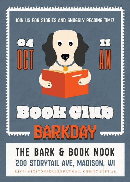 Invitation for a book club event including pets