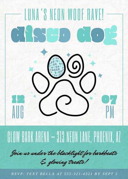 Disco Dog Party Invitation