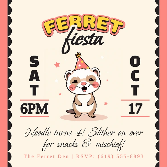 Birthday party invitation for a pet ferret