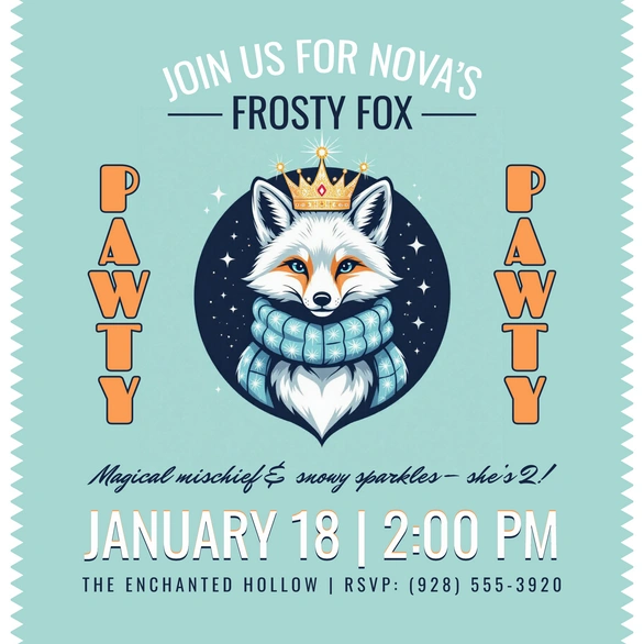 Fox-themed birthday party invitation