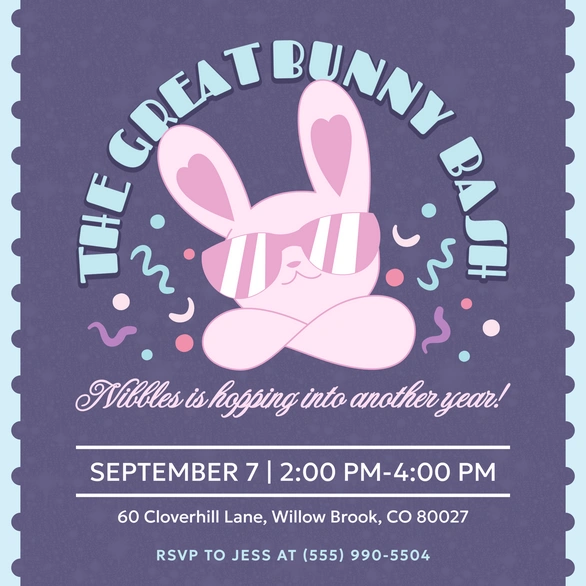 Bunny themed birthday party invitation