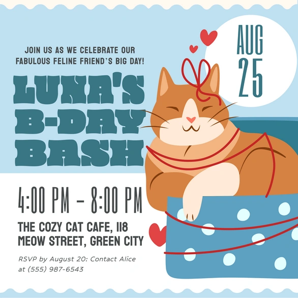 Cat Birthday Party Invitation
