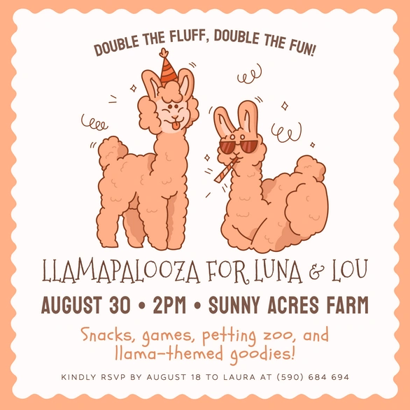 Llama-themed event invitation