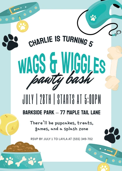 Dog-themed birthday party invitation