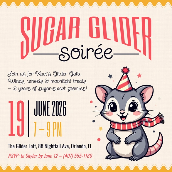 Invitation to Sugar Glider Soirée