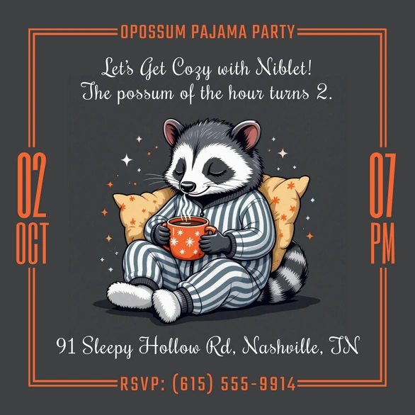 Opossum Themed Pajama Party