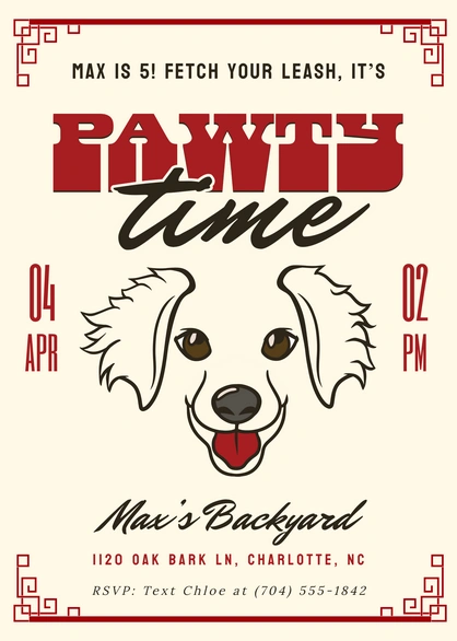 Dog's birthday party invitation