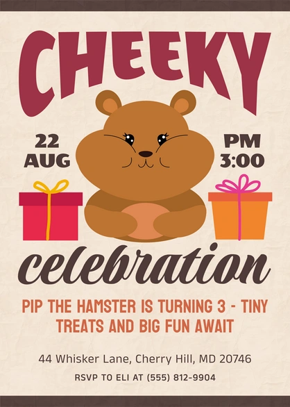 Birthday invitation for a hamster
