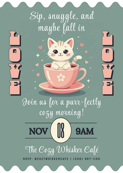 Cat-themed Café Event Invitation