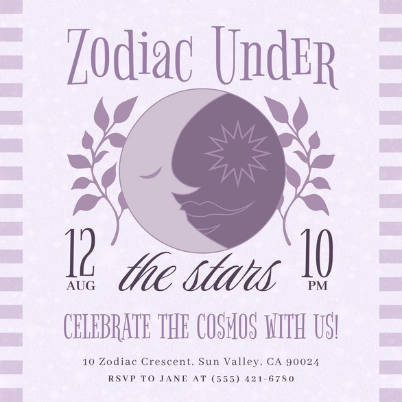 Zodiac-themed event invitation